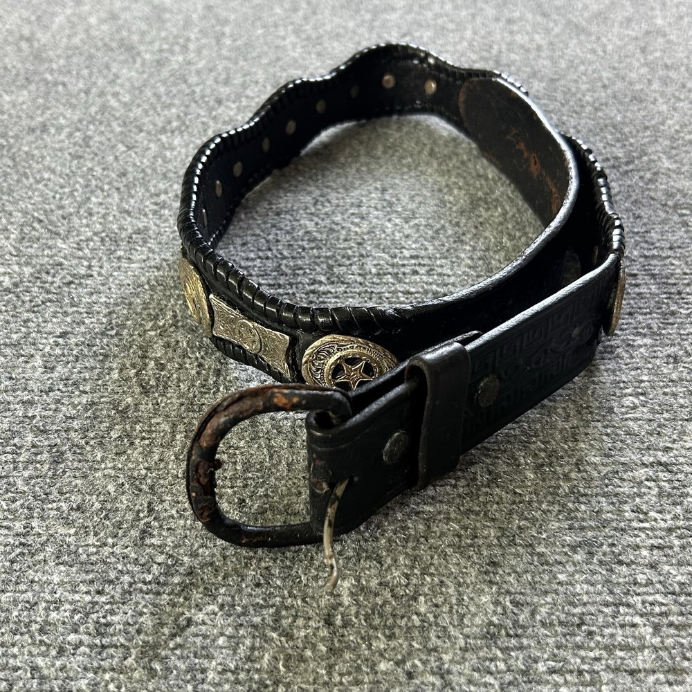 Belt Western Mens Size 34 Black Leather Concho Star Studded Laced Cowboy Vintage